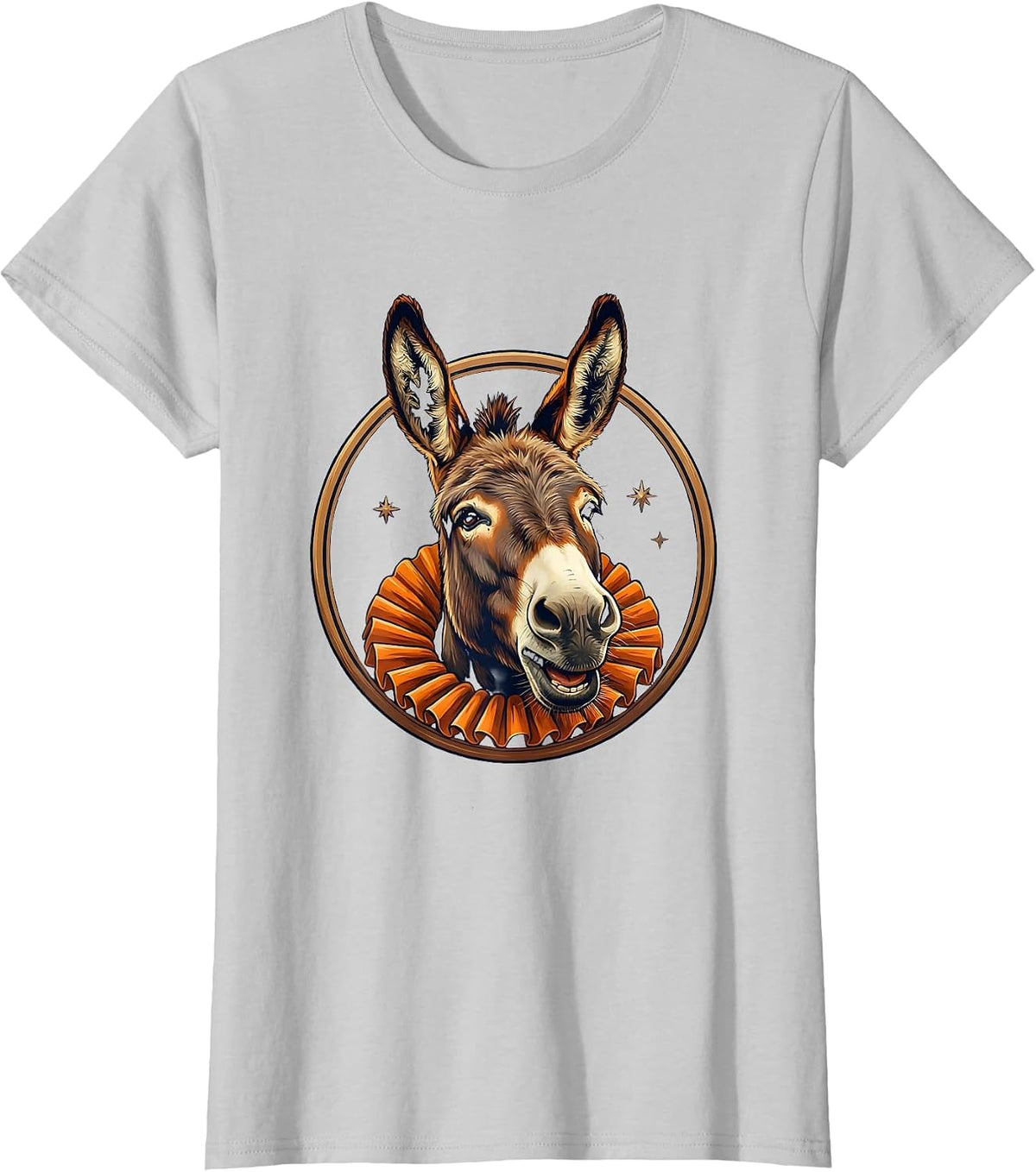 Women's Donkey Bust Badge Funny Animal Lover Novelty Humor T-Shirt - Silver Grey