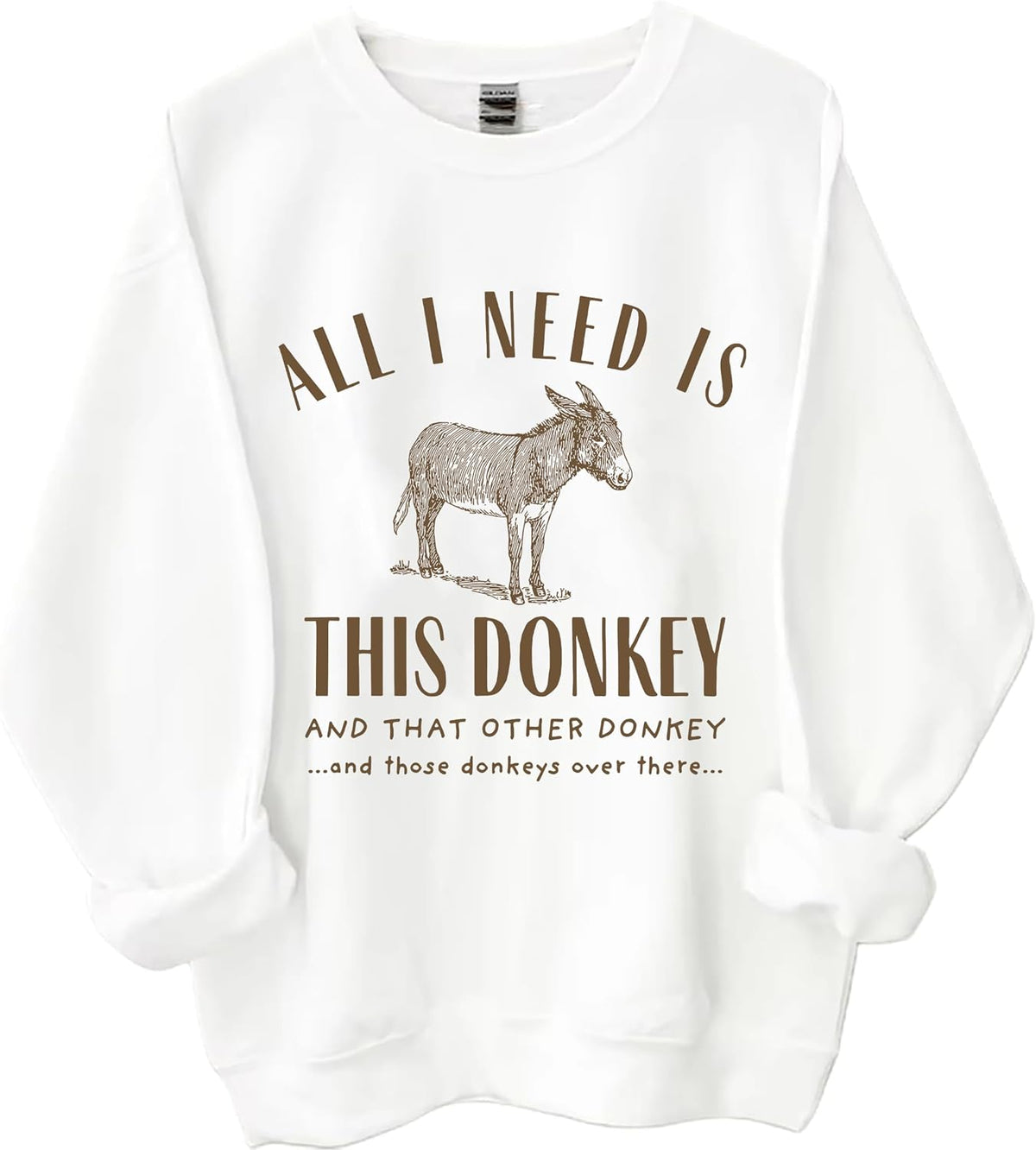 All I Need Is This Donkey Sweatshirt, Funny Farm Animal Crewneck Sweatshirt - White