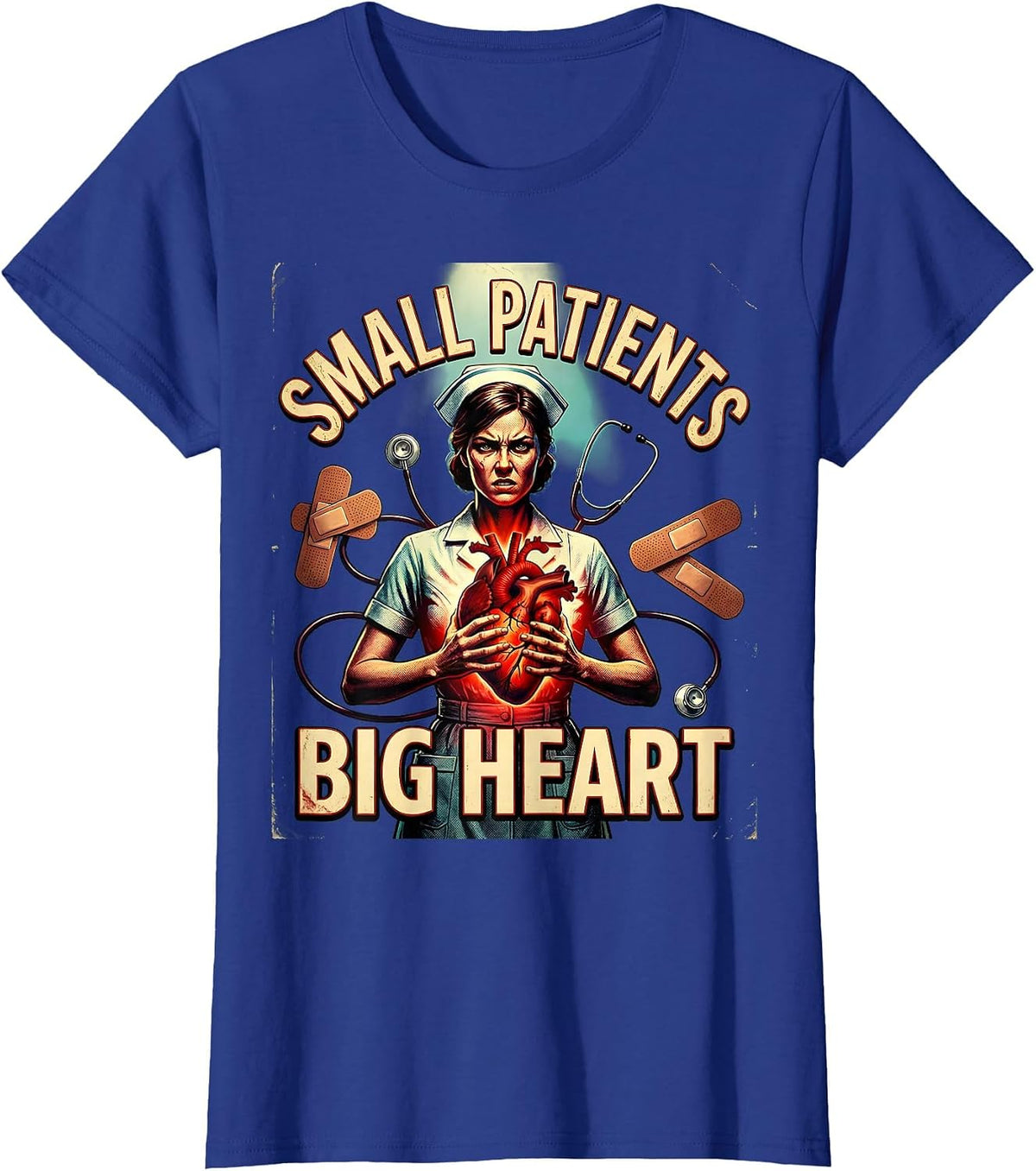 Women's Small Patients Big Heart School Nurse Design T-Shirt - Royal Blue