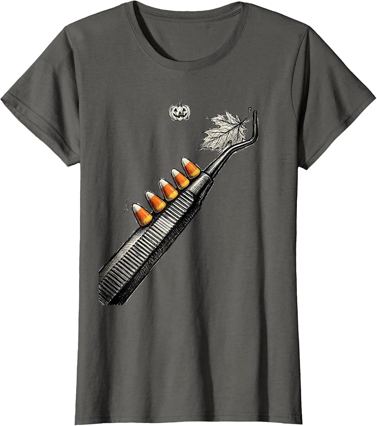 Women's Dental Scaler Halloween Candy Corn Dental Hygienist Humor T-Shirt - Asphalt Grey