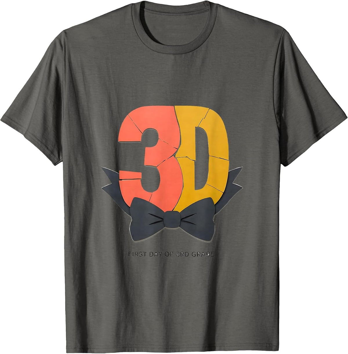 Men's First Day Of 3rd Grade Midcentury Modern Coquette Bow Back T-Shirt - Asphalt Grey