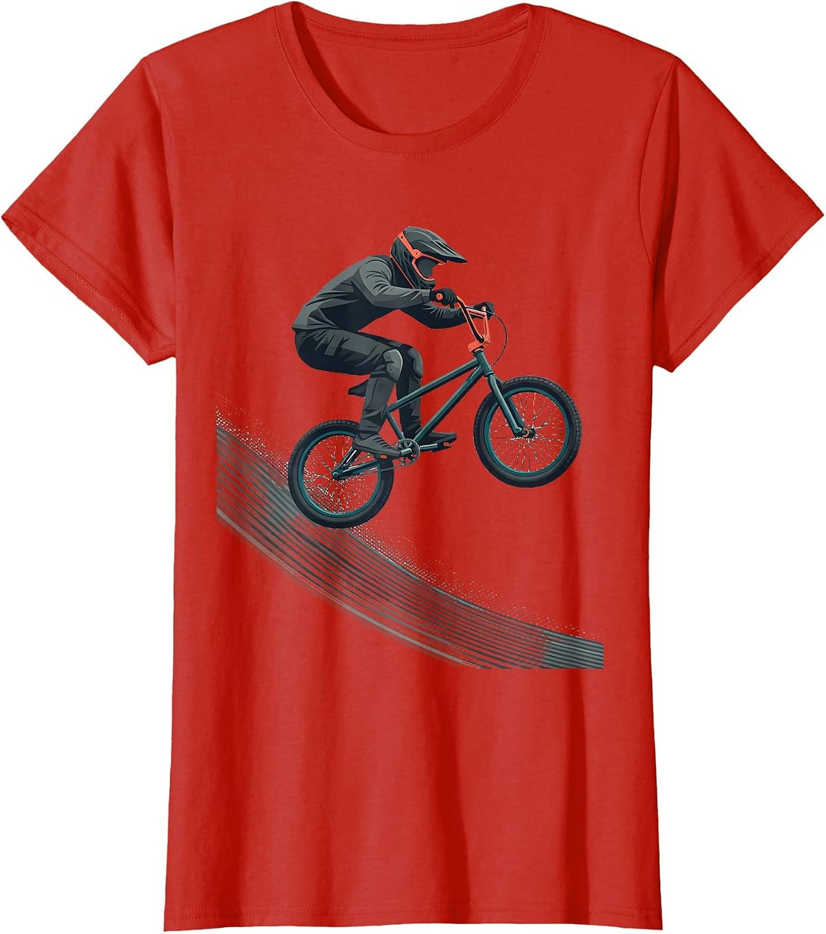Women's BMX Rider Launching Gate Flat Vector Graphic T-Shirt - Red
