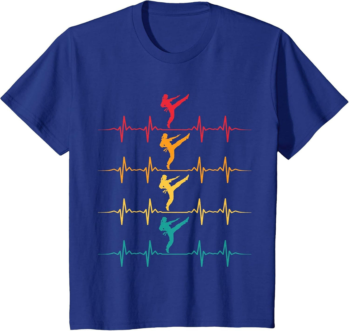 Karate Taekwondo Martial Arts Heartbeat Vintage Women Girls T-Shirt - Royal Blue