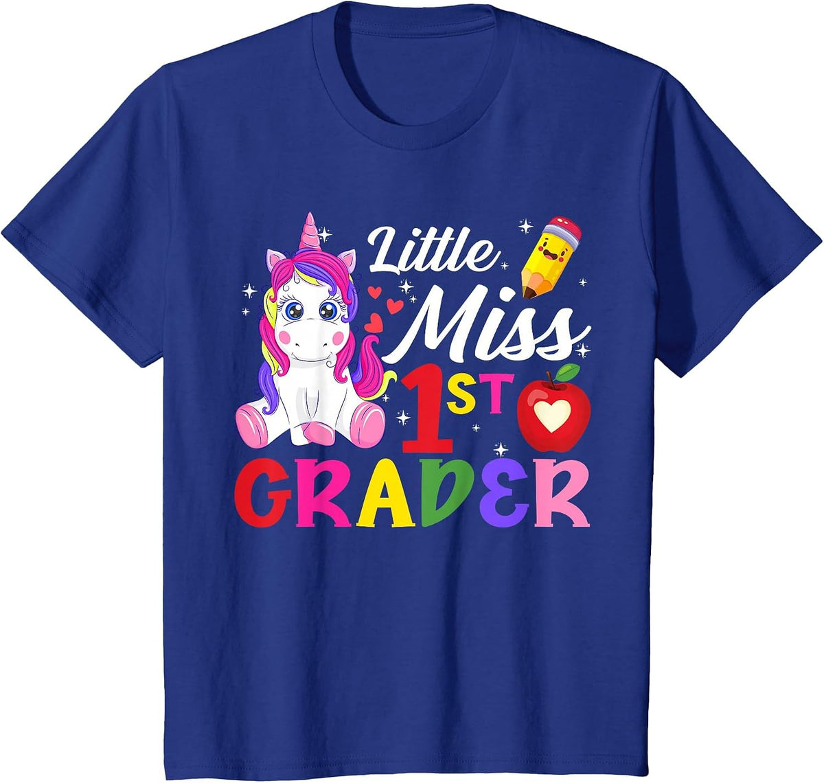 Funny Little Miss First Grader Unicorn First Day of School T-Shirt - Royal Blue