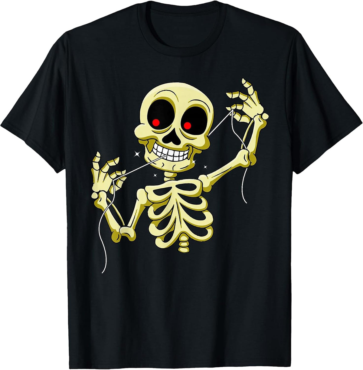 Funny flossing Skeleton Tshirt Meme Pun Dentist T-Shirt - Black
