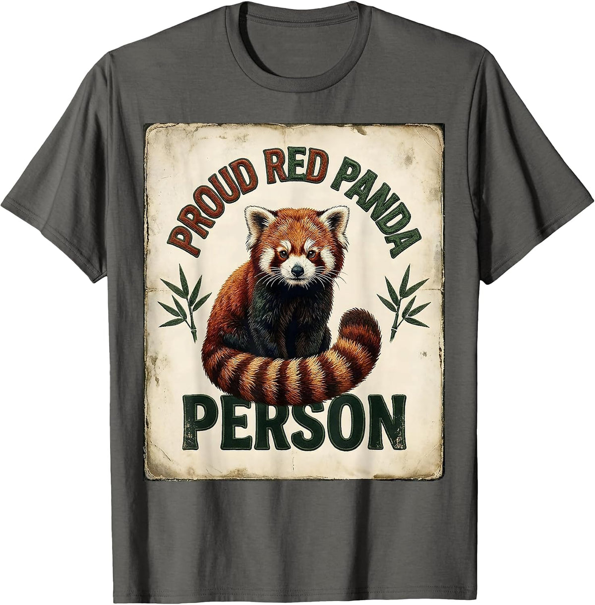 Proud Red Panda Person Vintage Cute Humor Animal Lover Gift T-Shirt - Asphalt Grey