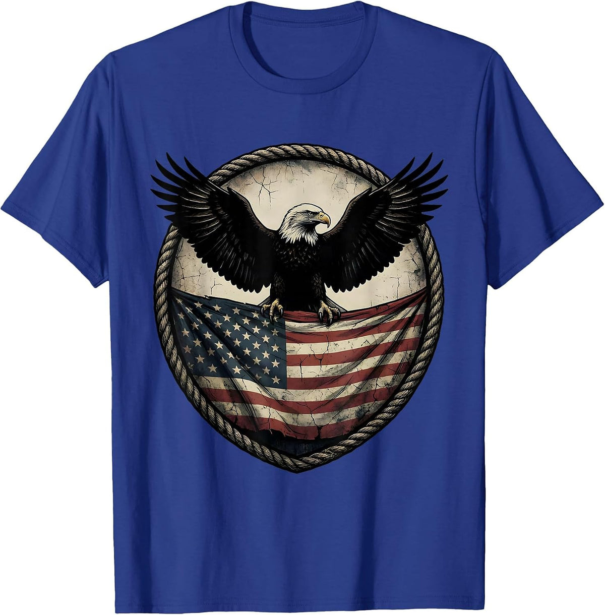 Men's Bald Eagle American Flag Patriotic Graphic T-Shirt - Royal Blue
