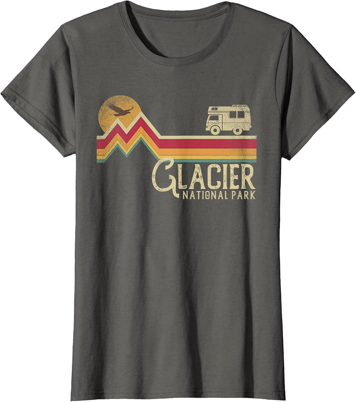 Glacier National Park Retro Style Mountain Vintage - Montana T-Shirt - Asphalt Grey