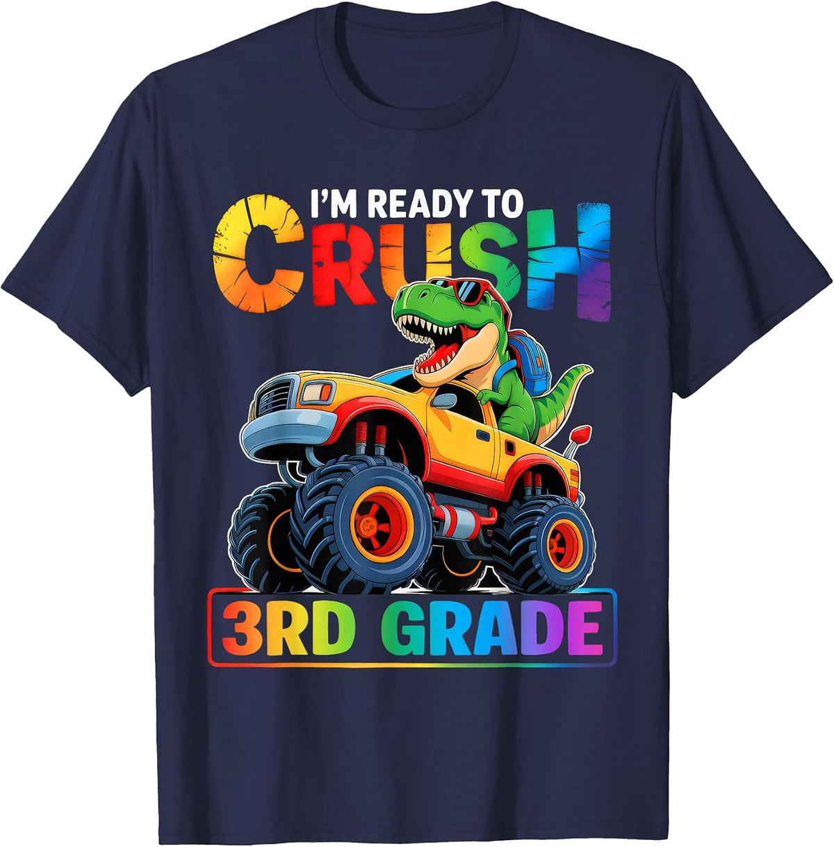 Back to School Boy Dinosaur I'm Ready to Crush 3rd Grade T-Shirt - Navy Blue
