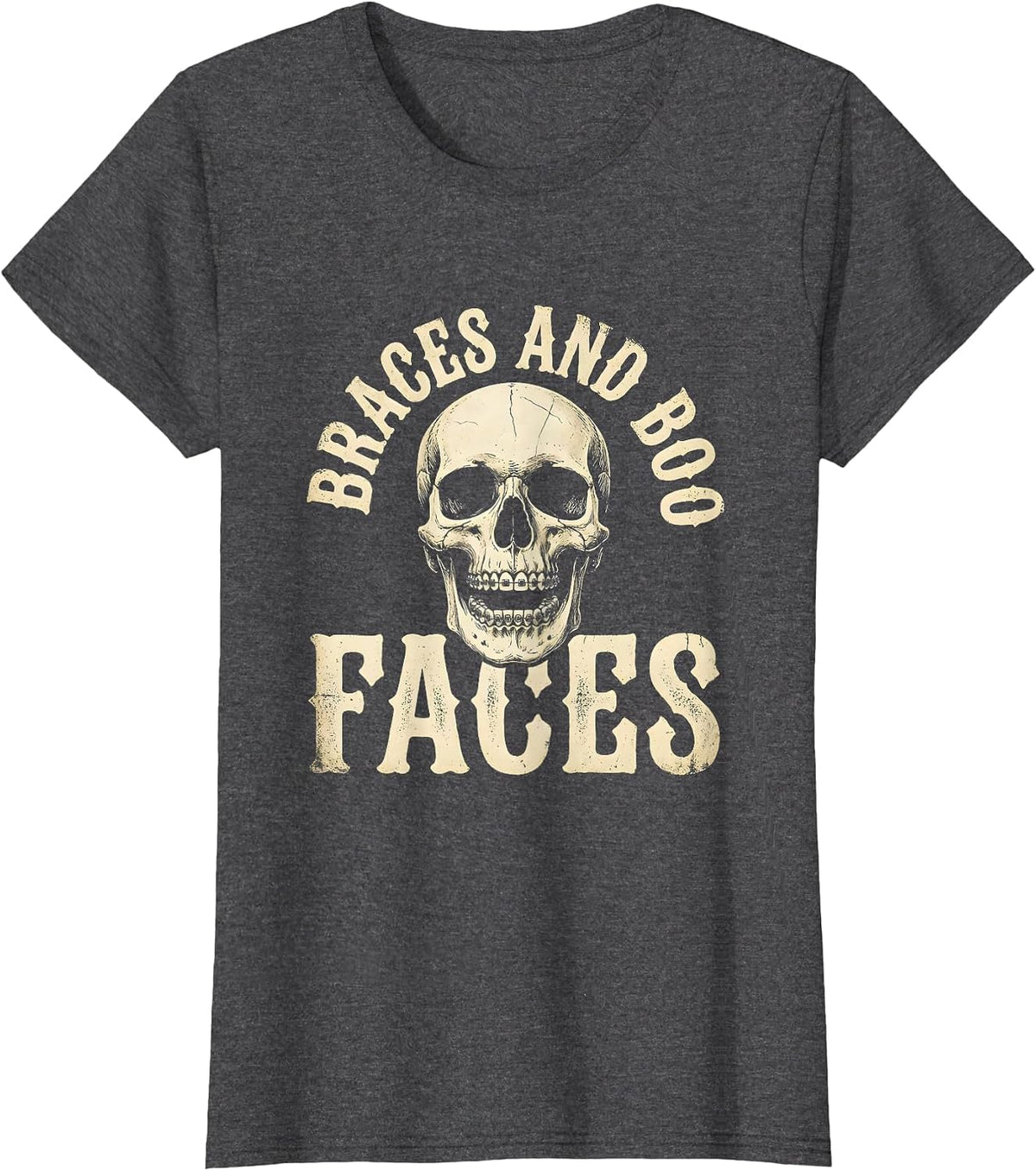 Women's Braces and Boo Faces Dental Halloween Design T-Shirt - Dark Heather Grey