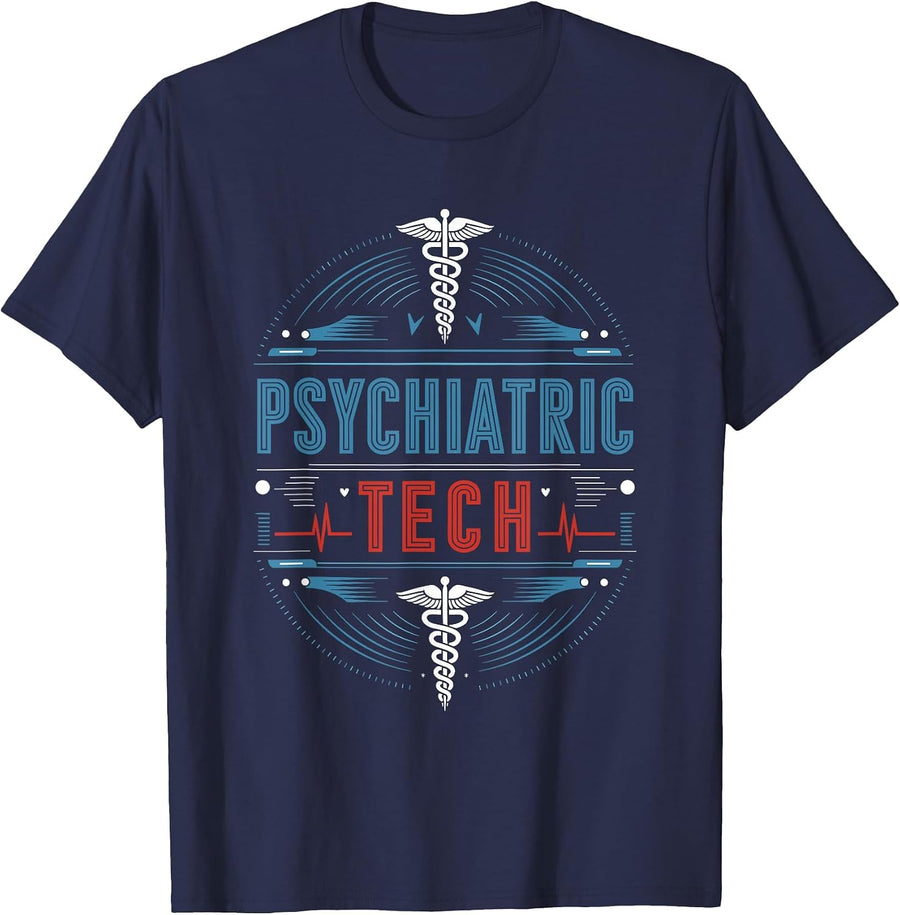 Psych Nurse Psychiatric Tech, Mental Health Nurse PMHNP T-Shirt - Navy Blue