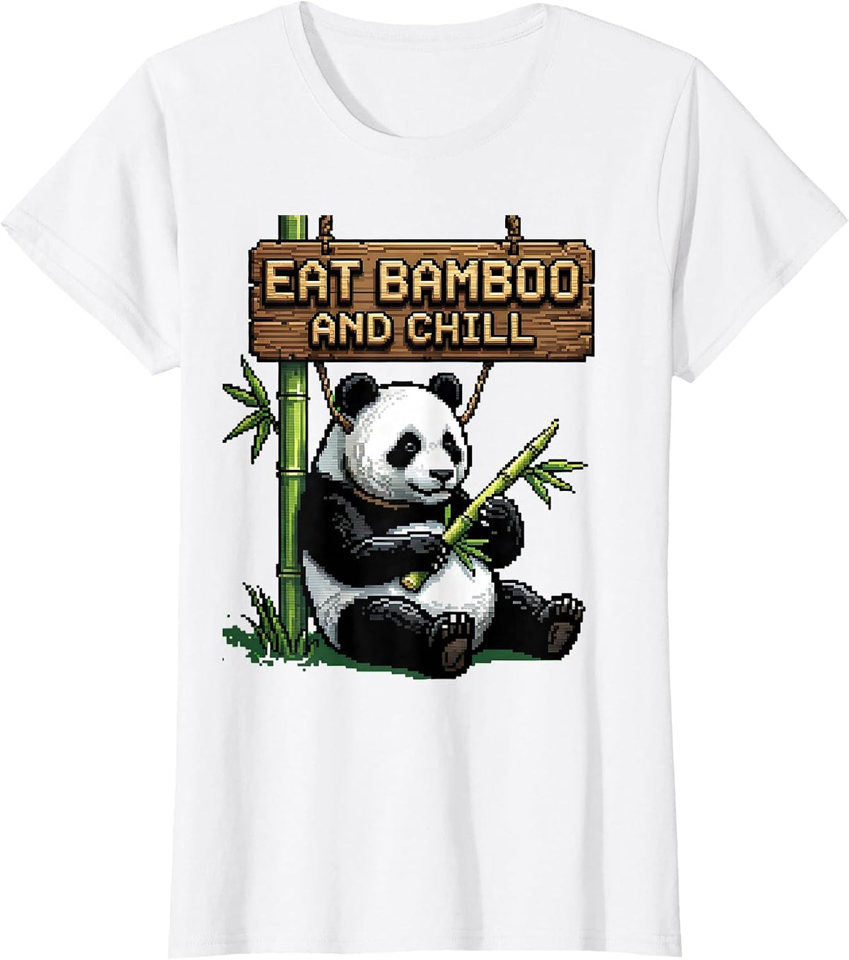 Women's Eat Bamboo and Chill Panda Design T-Shirt - White