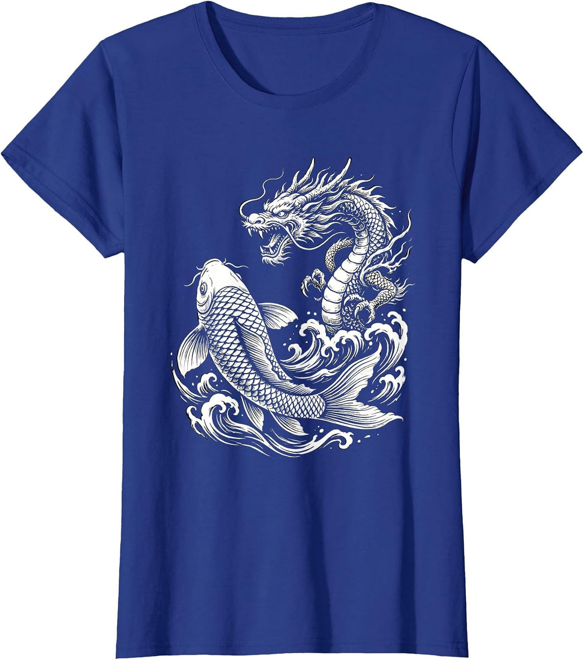 Women's Koi Fish Dragon Transformation Anime Graphic T-Shirt - Royal Blue