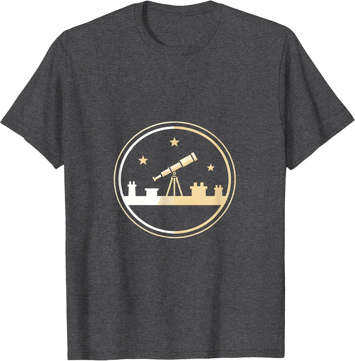 Rooftop Stargazer Telescope Astronomy Design T-Shirt - Dark Heather Grey