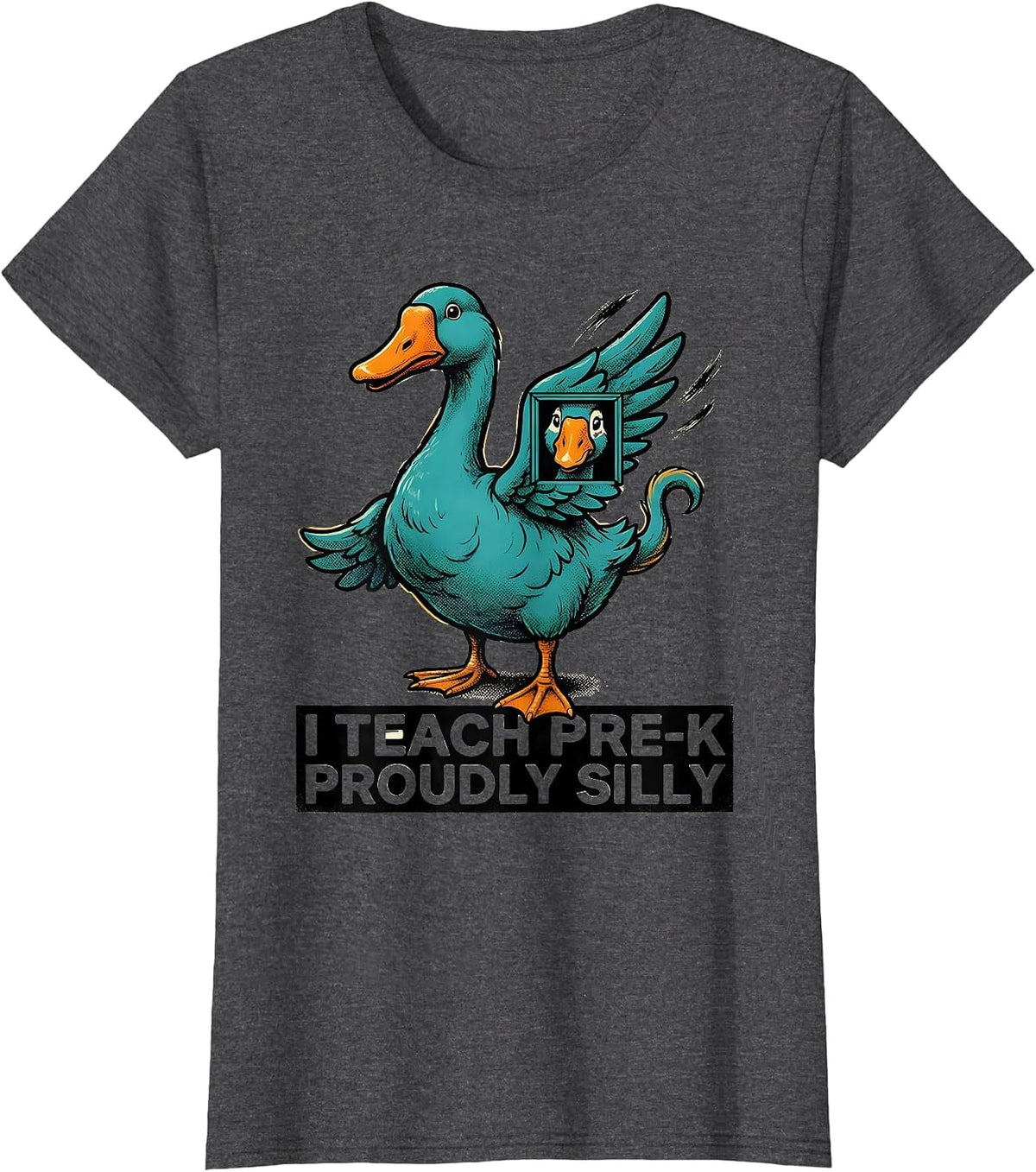 Women's I Teach Pre-K, Proudly Silly Funny Preschool Teacher Back T-Shirt - Dark Heather Grey