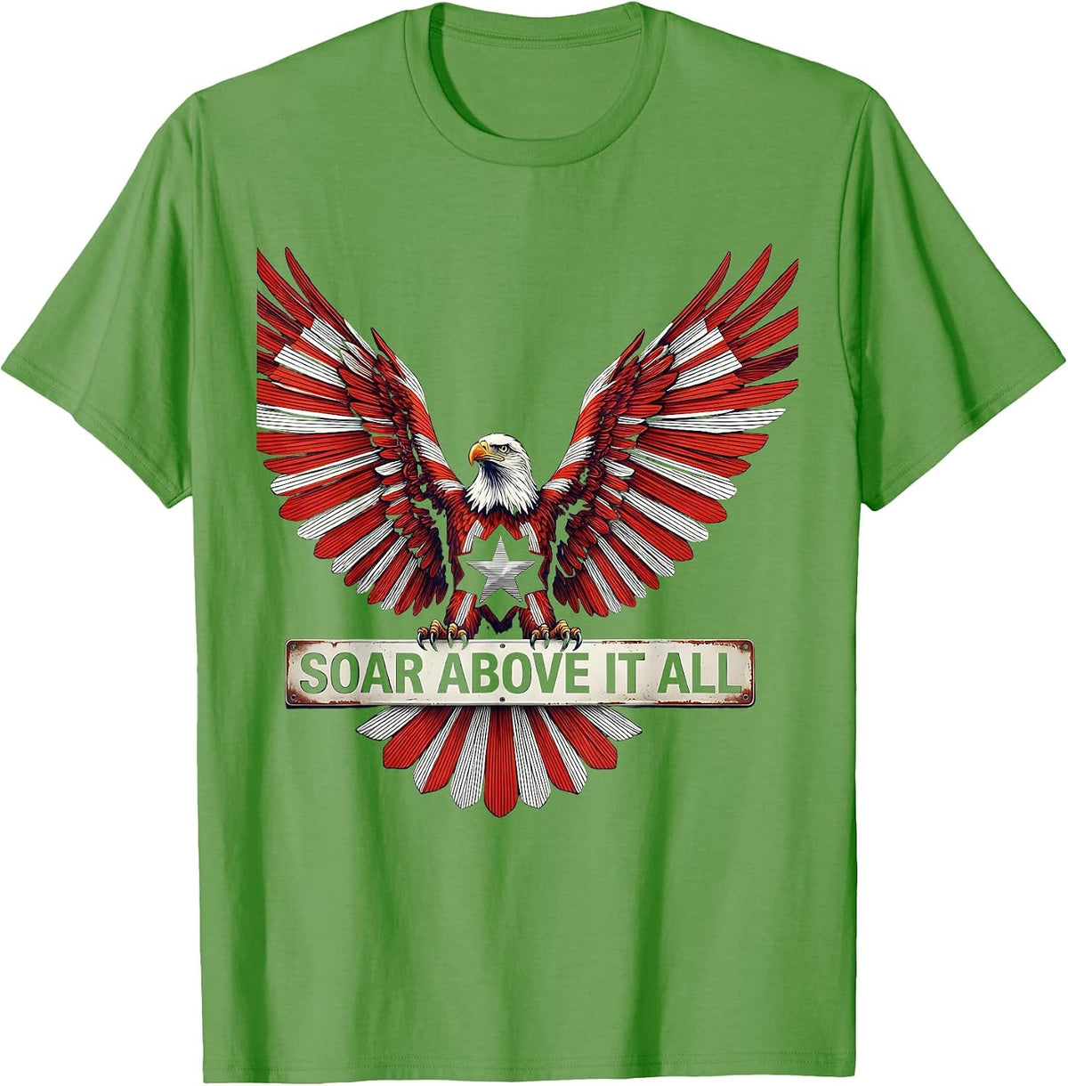 Men's American Flag Eagle Soar Above It All Design T-Shirt - Grass Green
