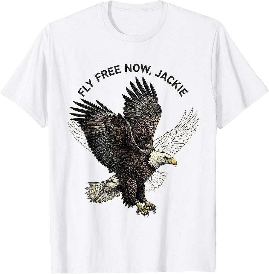 Men's Fly Free Now, Jackie Memorial Bald Eagle Tribute T-Shirt - White