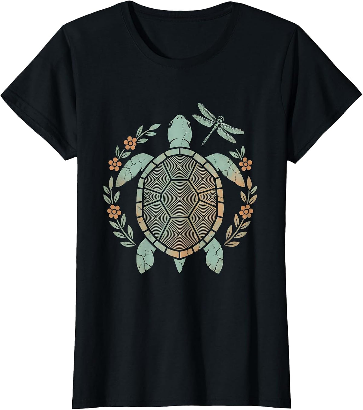 Women's Sea Turtle Tie Dye Spiral Shell Graphic T-Shirt - Black