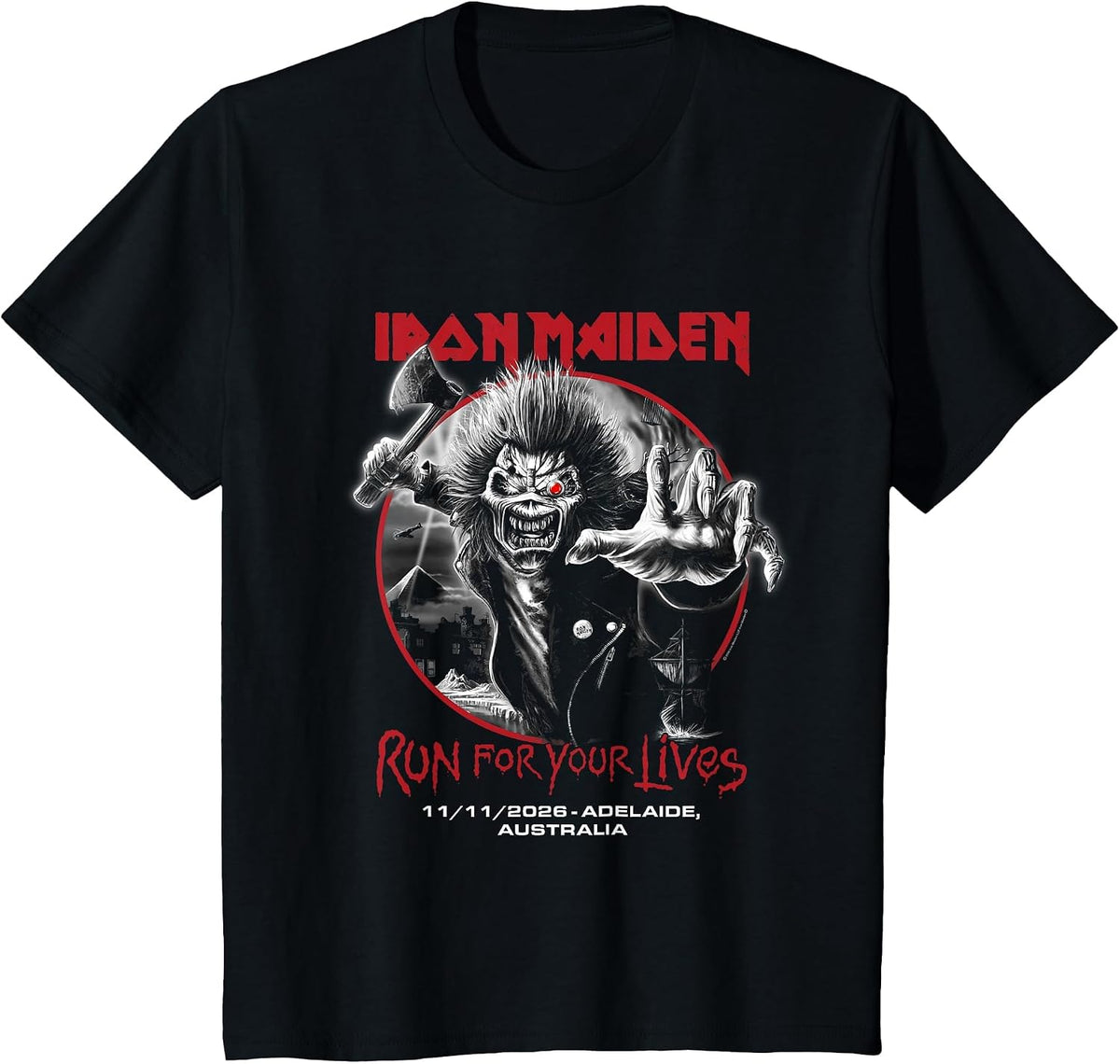 Iron Maiden Run for Your Lives Tour 2026 Adelaide T-Shirt - Black