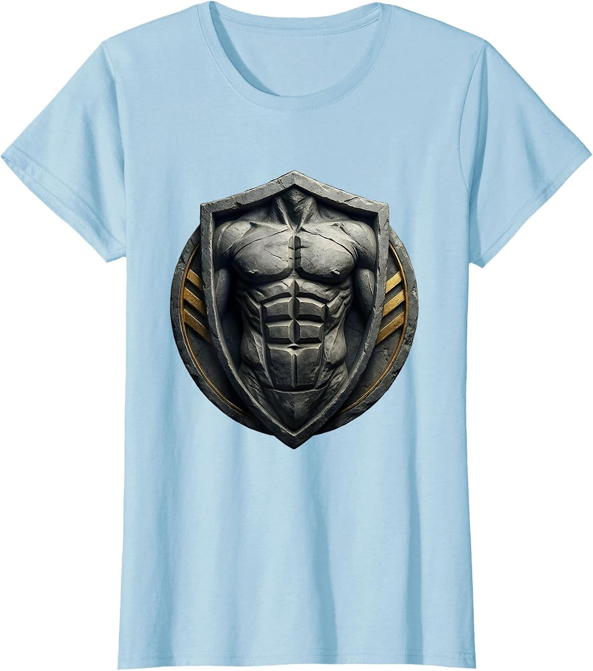 Women's Stone Carved Six-Pack Abs Graphic Tee T-Shirt - Baby Blue