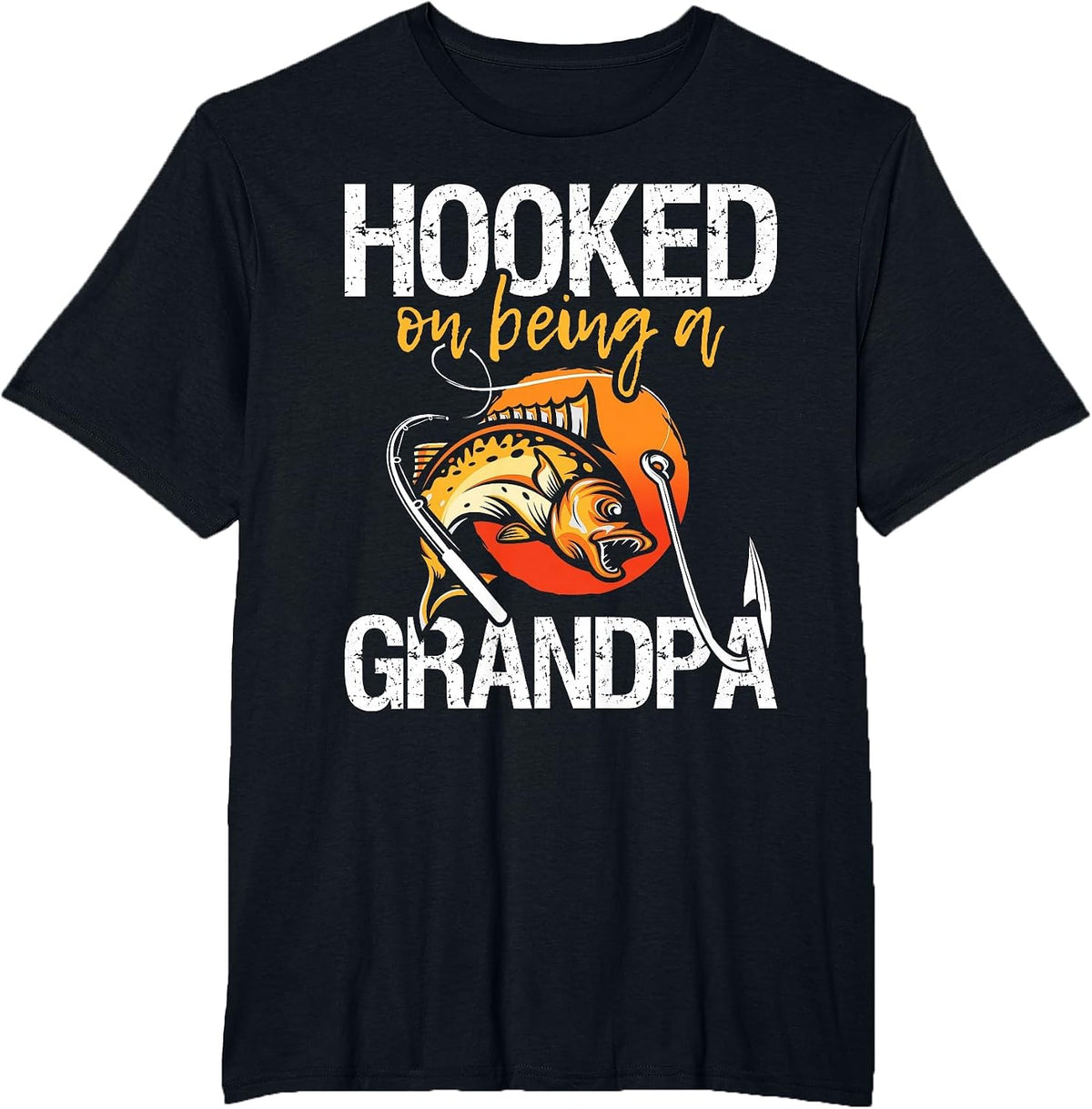 Hooked On Being A Grandpa - Granddad Papa T-Shirt - Black