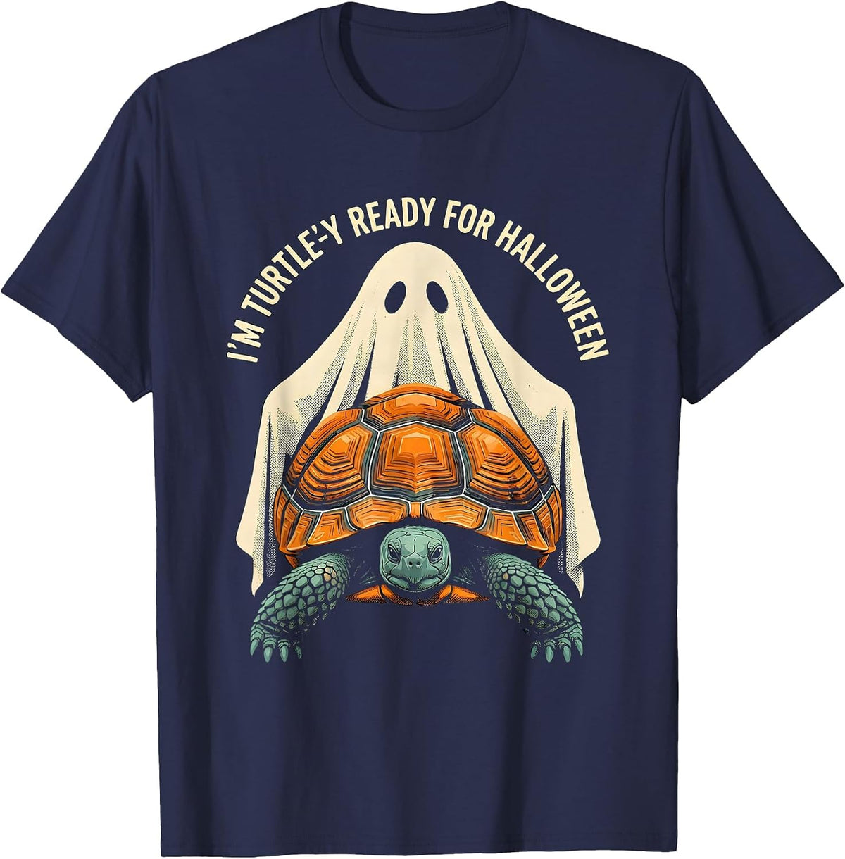 I'm Turtle-y Ready for Halloween Whimsical Turtle Ghost T-Shirt - Navy Blue