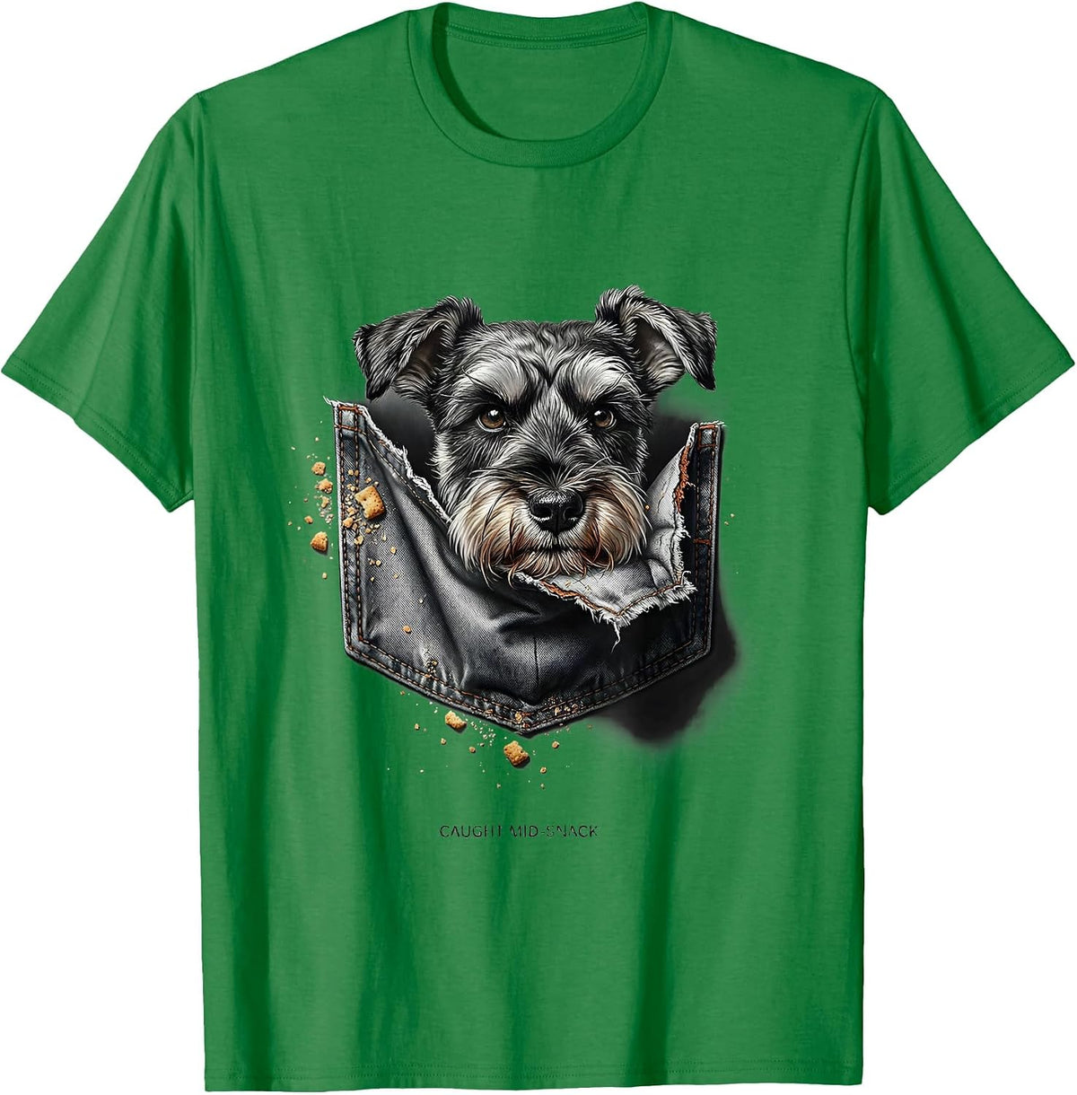Men's Caught Mid-Snack Trompe L'oeil Miniature Schnauzer Lover T-Shirt - Kelly Green