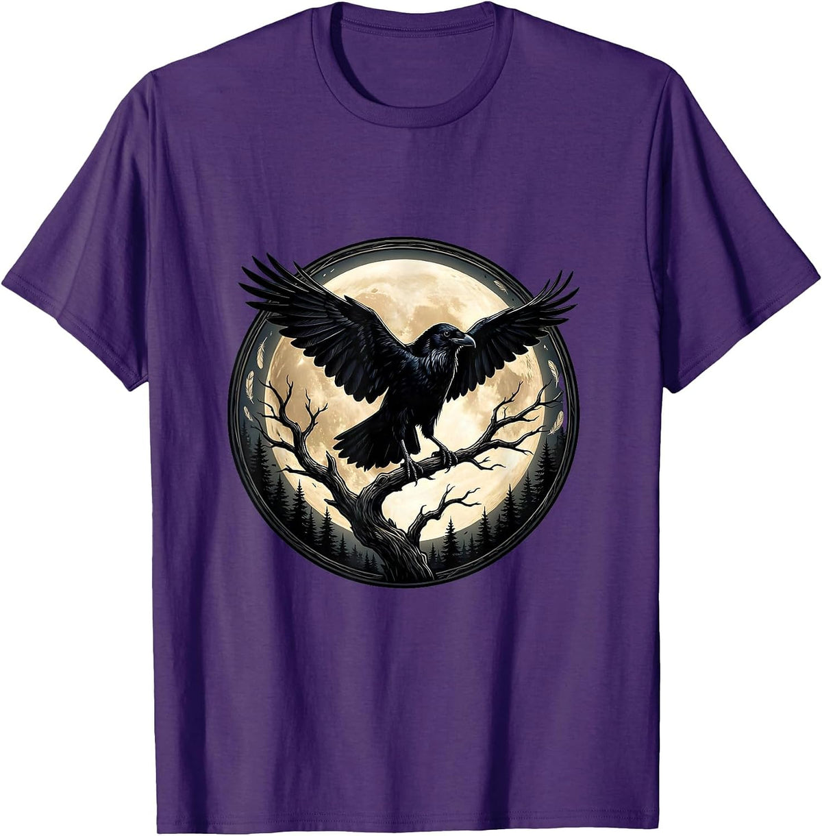 Men's Raven Silhouette Full Moon Gothic Night Sky T-Shirt - Purple