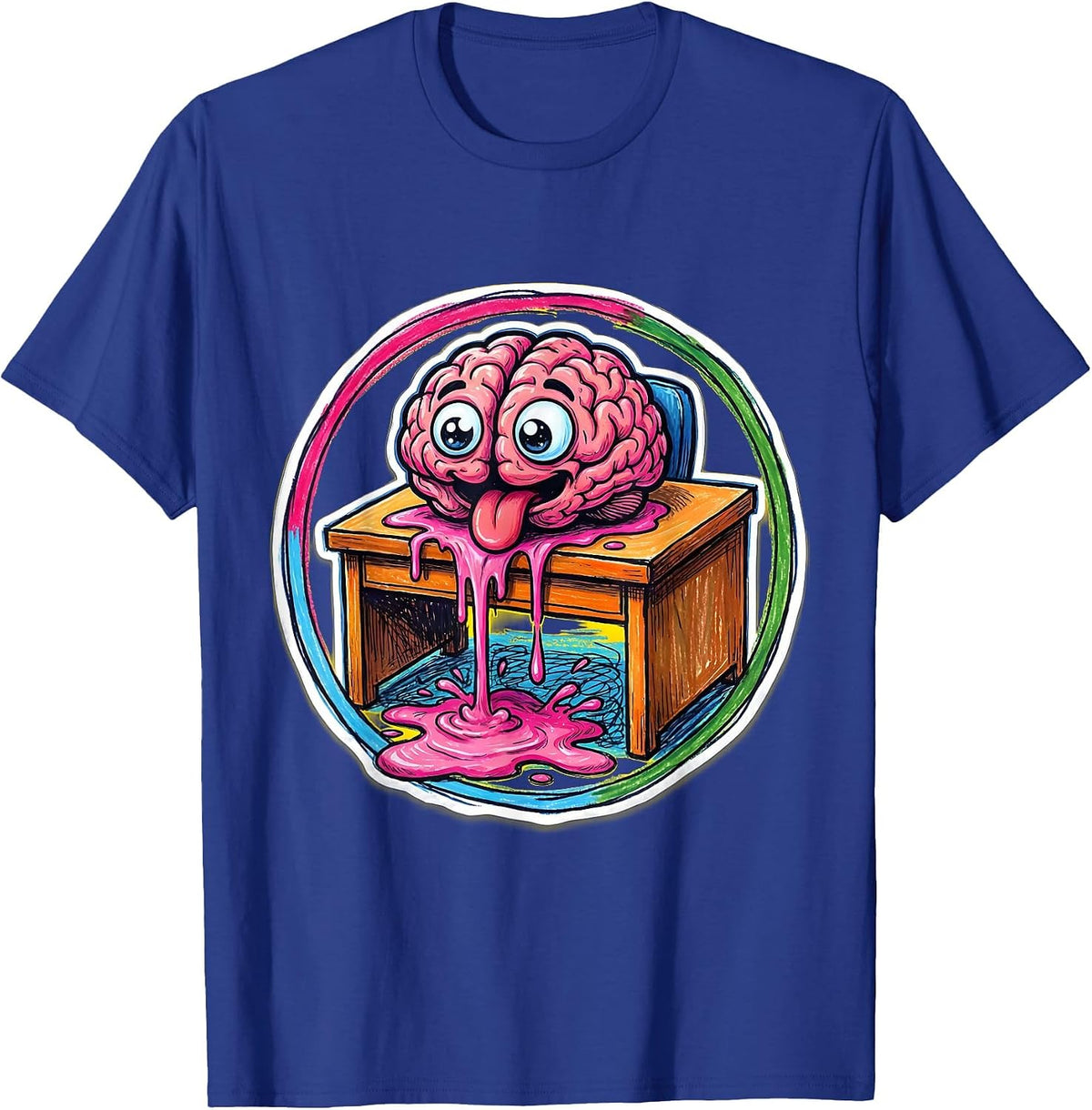 Men's Melting Brain Puddle Funny Inappropriate Design T-Shirt - Royal Blue