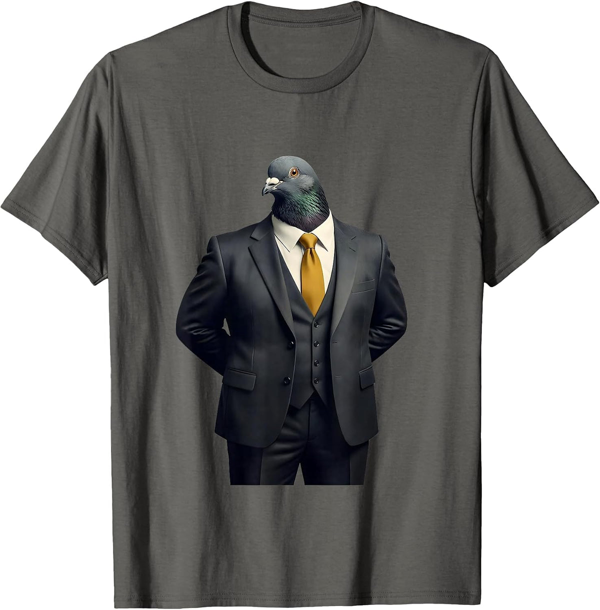 Pigeon in a Business Suit Funny Bird Design T-Shirt - Asphalt Grey