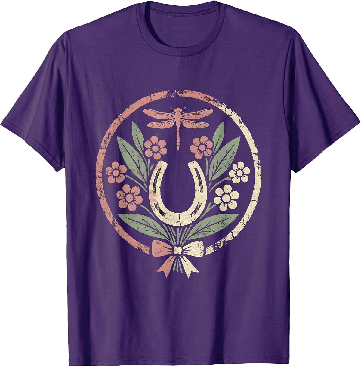 Men's Western Horse Braiding Cowgirl Illustration T-Shirt - Purple