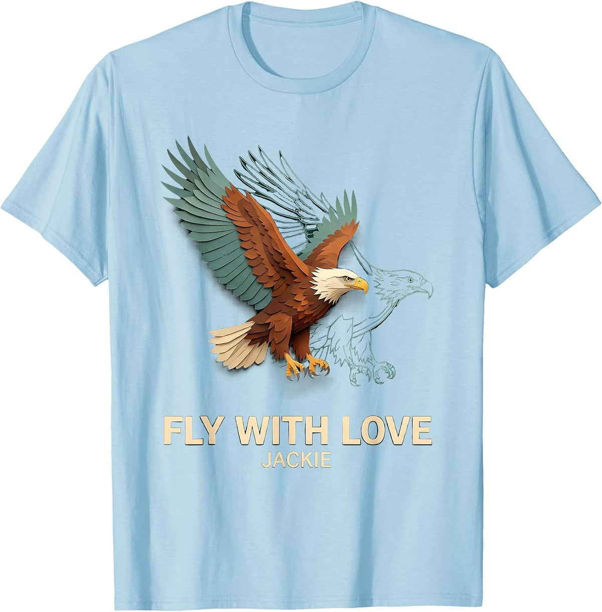 Men's Fly With Love, Jackie Paper Cutout Bald Eagle Memorial T-Shirt - Baby Blue