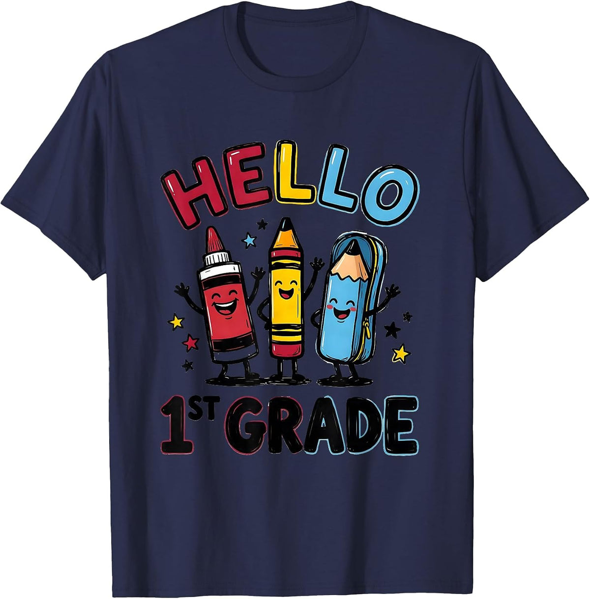 Men's Hello, 1st Grade Cute School Supplies Back To School Teacher T-Shirt - Navy Blue