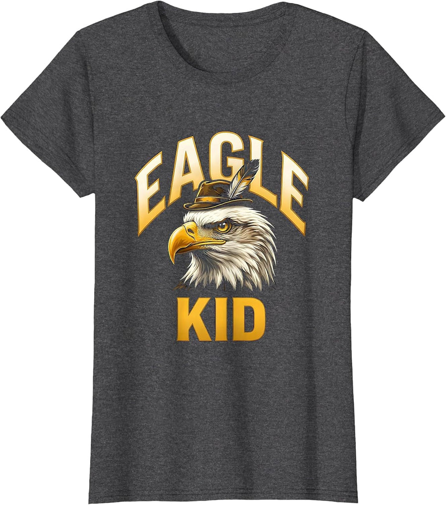 Women's Eagle Kid Funny Bald Eagle Mascot Fan Family Humor T-Shirt - Dark Heather Grey