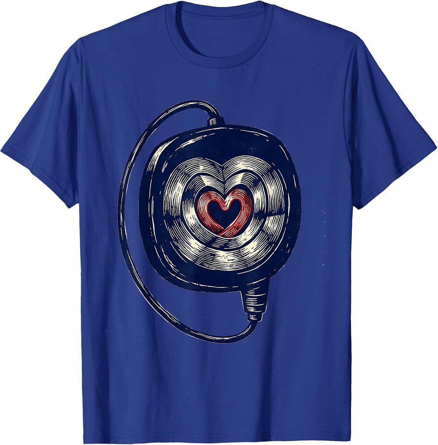 Oversized Fetal Monitor Transducer Heart Linocut Nurse T-Shirt - Royal Blue