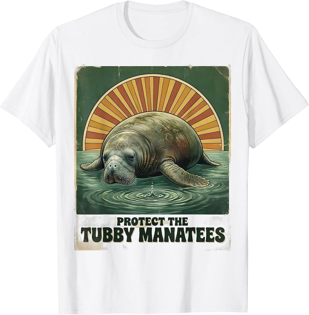 Protect The Tubby Manatees Vintage Manatee Lover Crystal T-Shirt - White