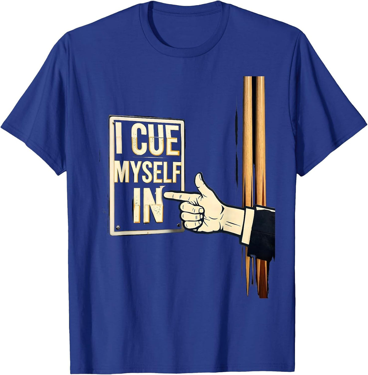 Men's I Cue Myself In Stencil Graphic Theatre Kid Stage Crew Humor T-Shirt - Royal Blue