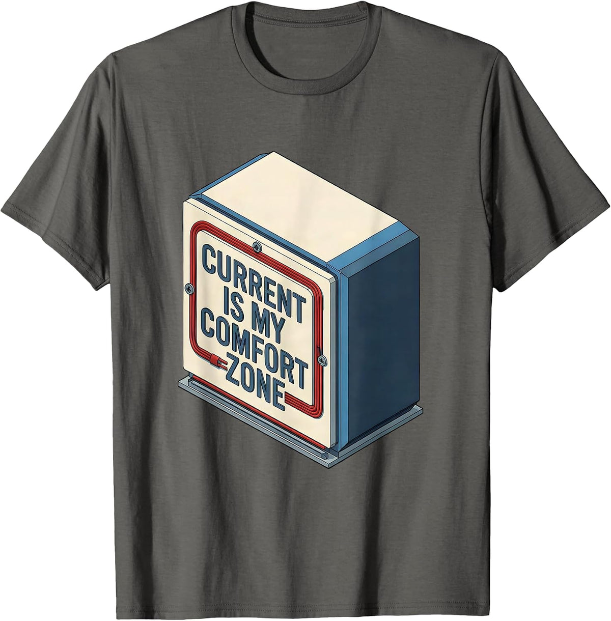 Men's Current Is My Comfort Zone Funny Electrician Skeleton Humor T-Shirt - Asphalt Grey