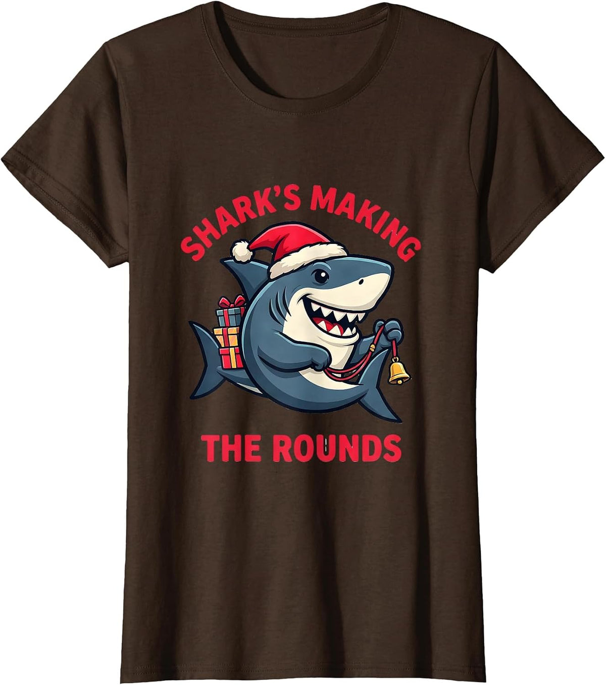 Women's Shark's Making The Rounds Funny Shark Lover Christmas Pun T-Shirt - Brown