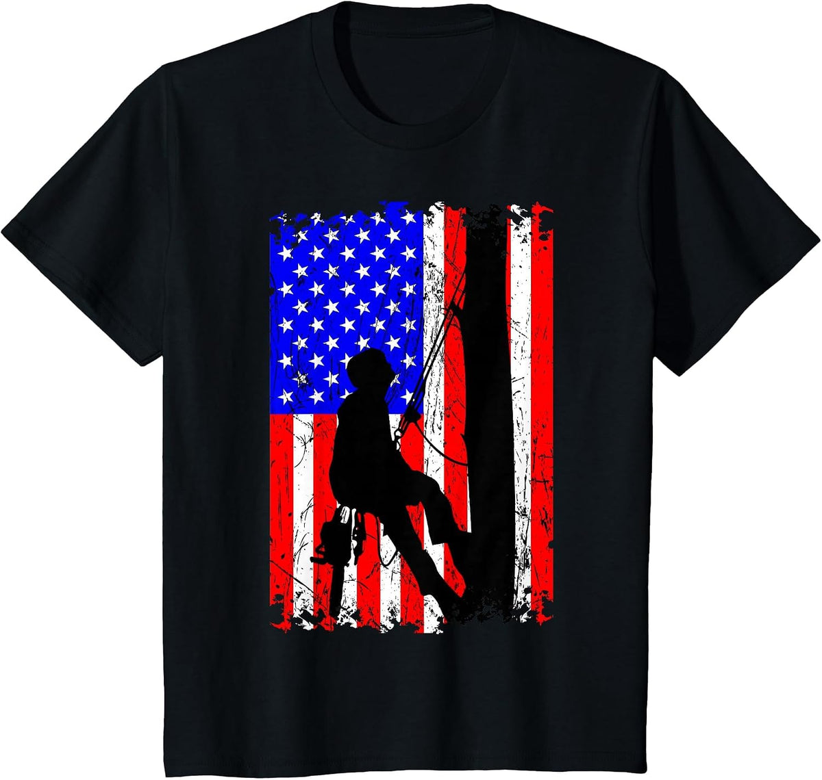 Arborist Arboriculturist Tree Surgeon Chainsaw US Flag T-Shirt - Black