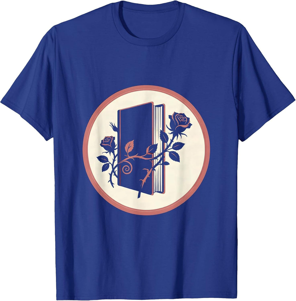 Men's Book Spine Climbing Rose Vines Illustration T-Shirt - Royal Blue