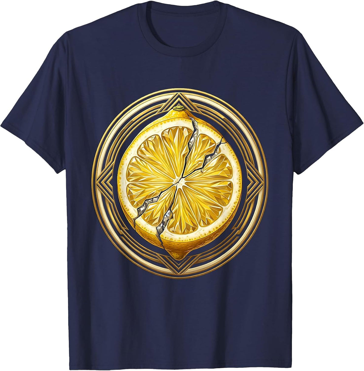 Giant Lemon Geode Cracked Open Graphic Tee T-Shirt - Navy Blue