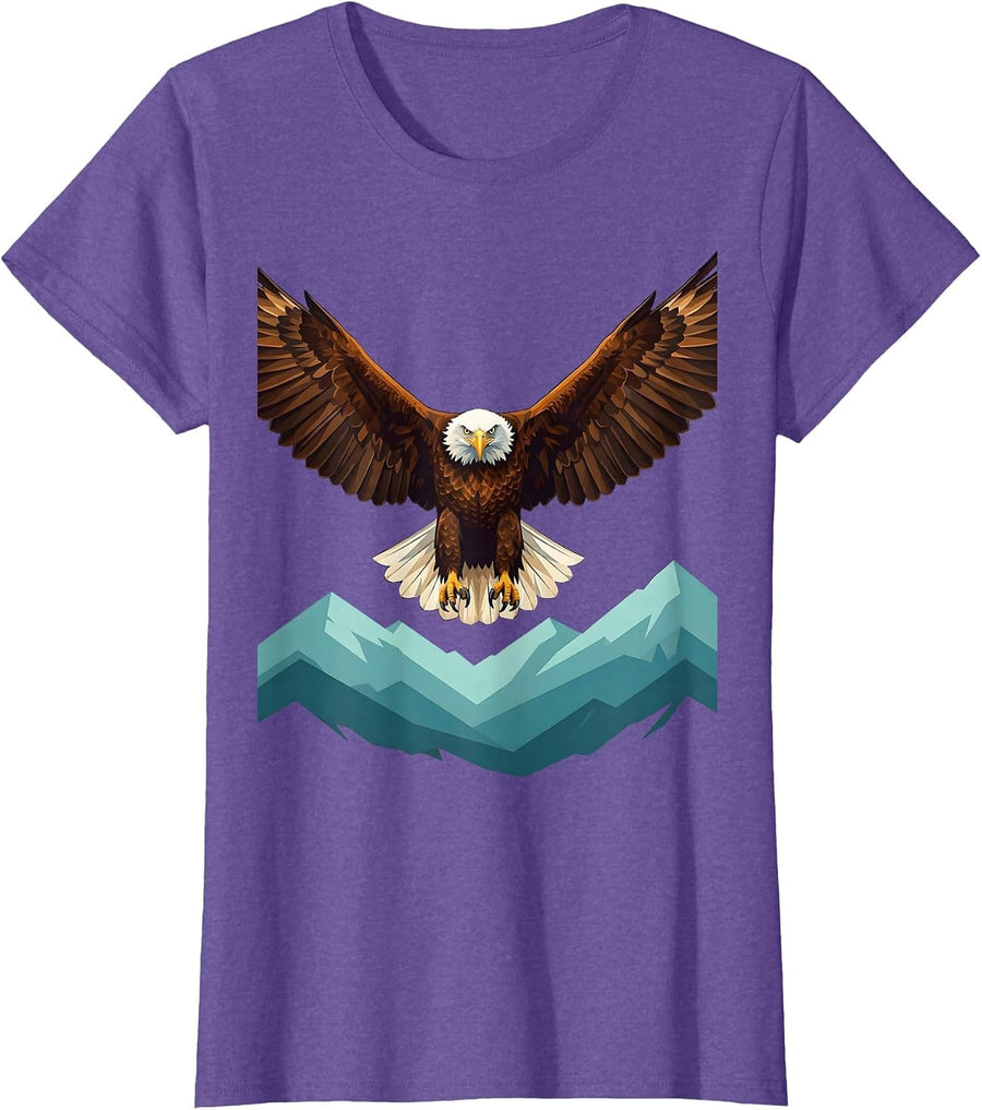 Women's Bald Eagle Wings Spread Over Mountains T-Shirt - Purple Heather