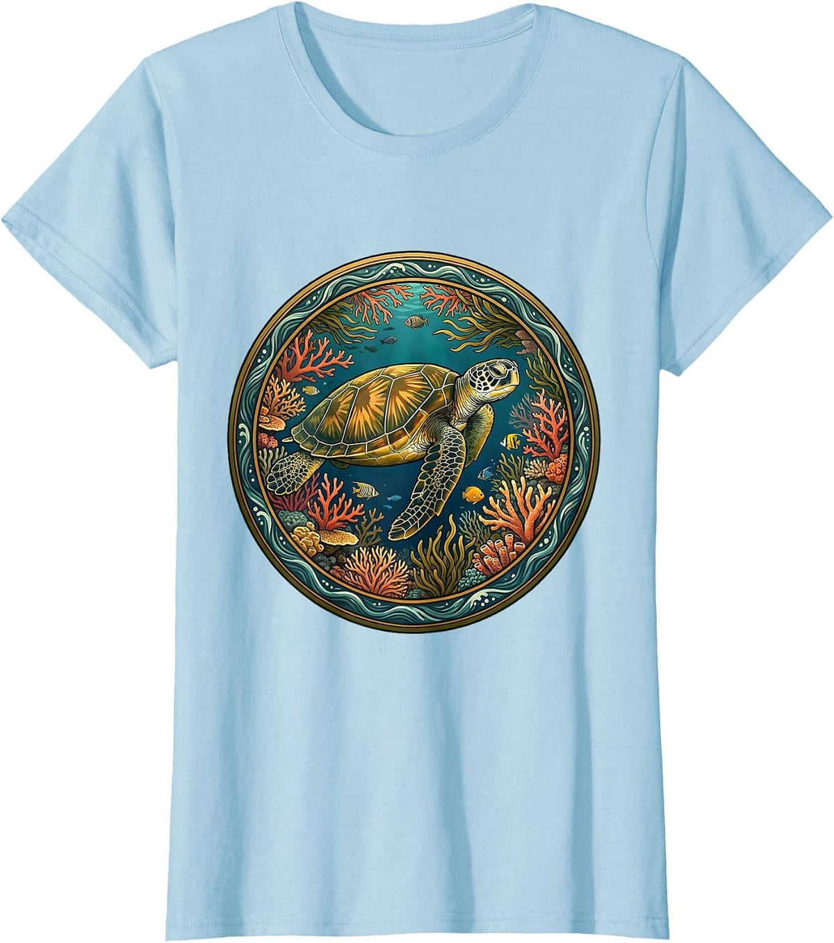Aloha Sea Turtle Coral Reef Gliding Ocean Art T-Shirt - Baby Blue