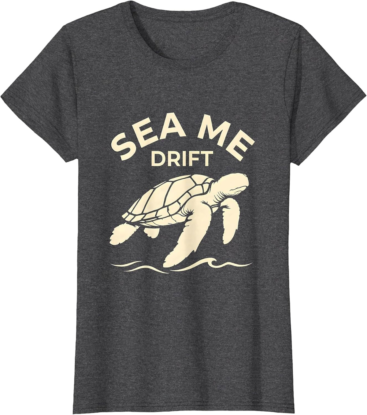 Women's Sea Me Drift Silhouette Sea Turtle Beach Vacation Souvenir T-Shirt - Dark Heather Grey