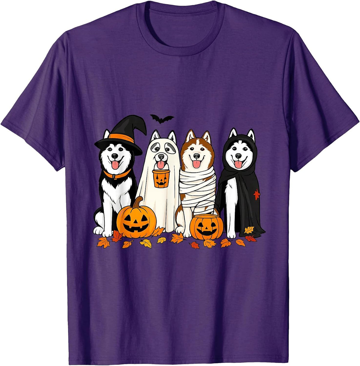 Funny Husky Ghost Dogs Halloween Dog Spooky T-Shirt - Purple
