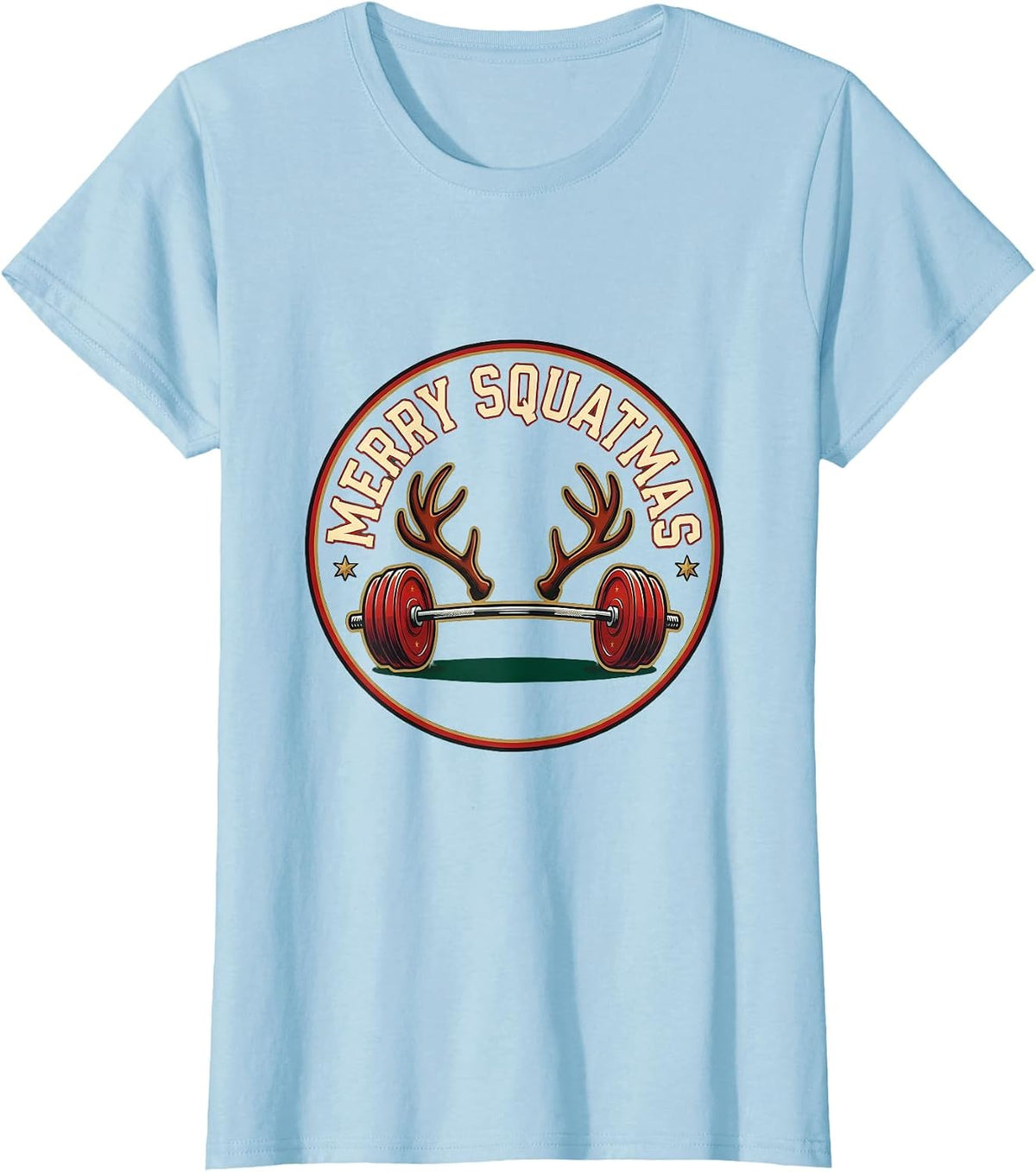 Women's Merry Squatmas Funny Christmas Gym Workout Weightlifting T-Shirt - Baby Blue