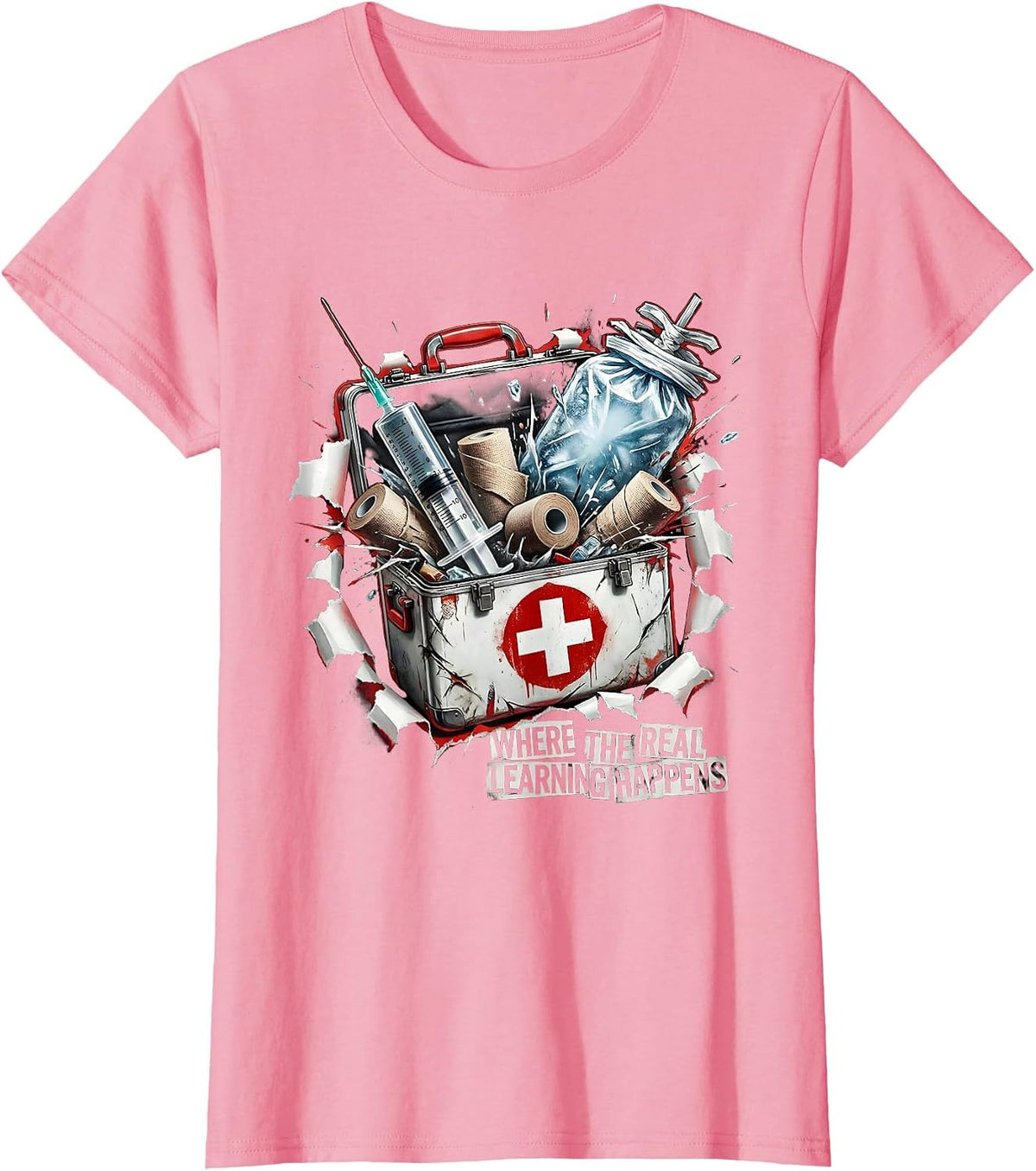 Women's School Nurse Where the Real Learning Happens T-Shirt - Pink