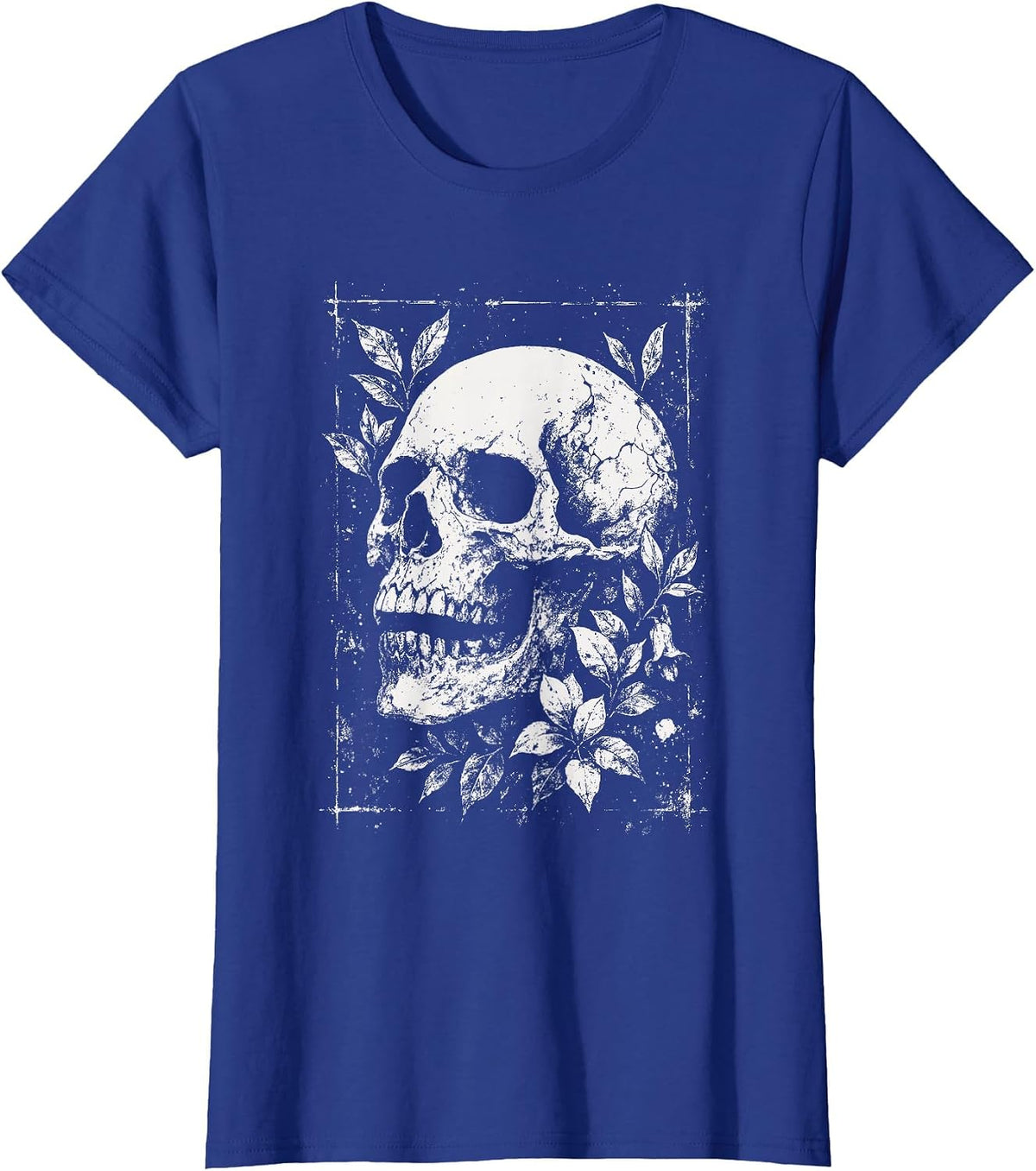 Skull Flowers Goth Floral Occult Death Dark Alt Aesthetic T-Shirt - Royal Blue