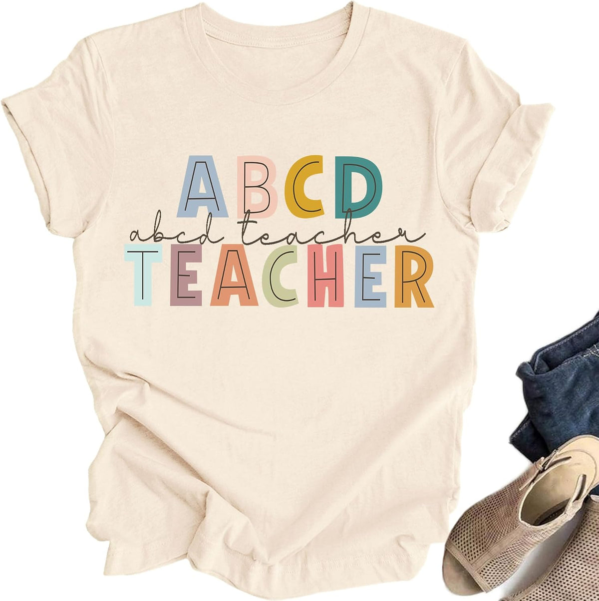 Teacher Tshirt Women First Day of School Shirt Back to School Outfit - Abcd-light Pink